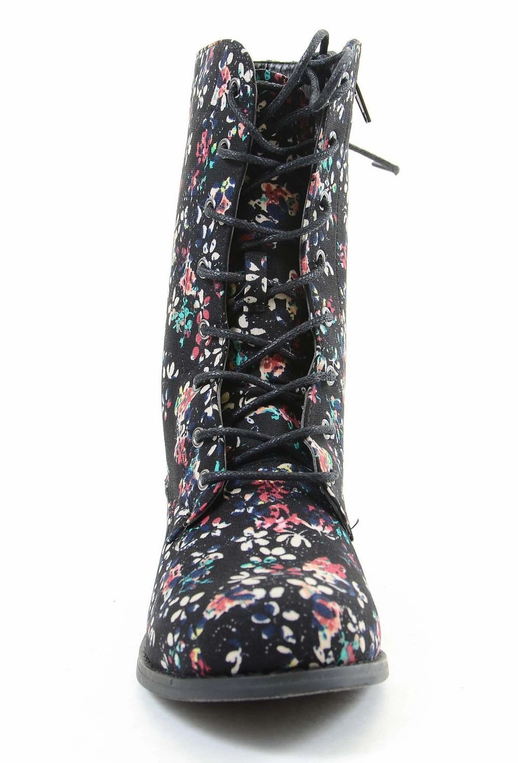 Victorian Floral Black Lace Up Mid-calf Vegan Boots Black Women's Bogs Neo Classic Rain Boots