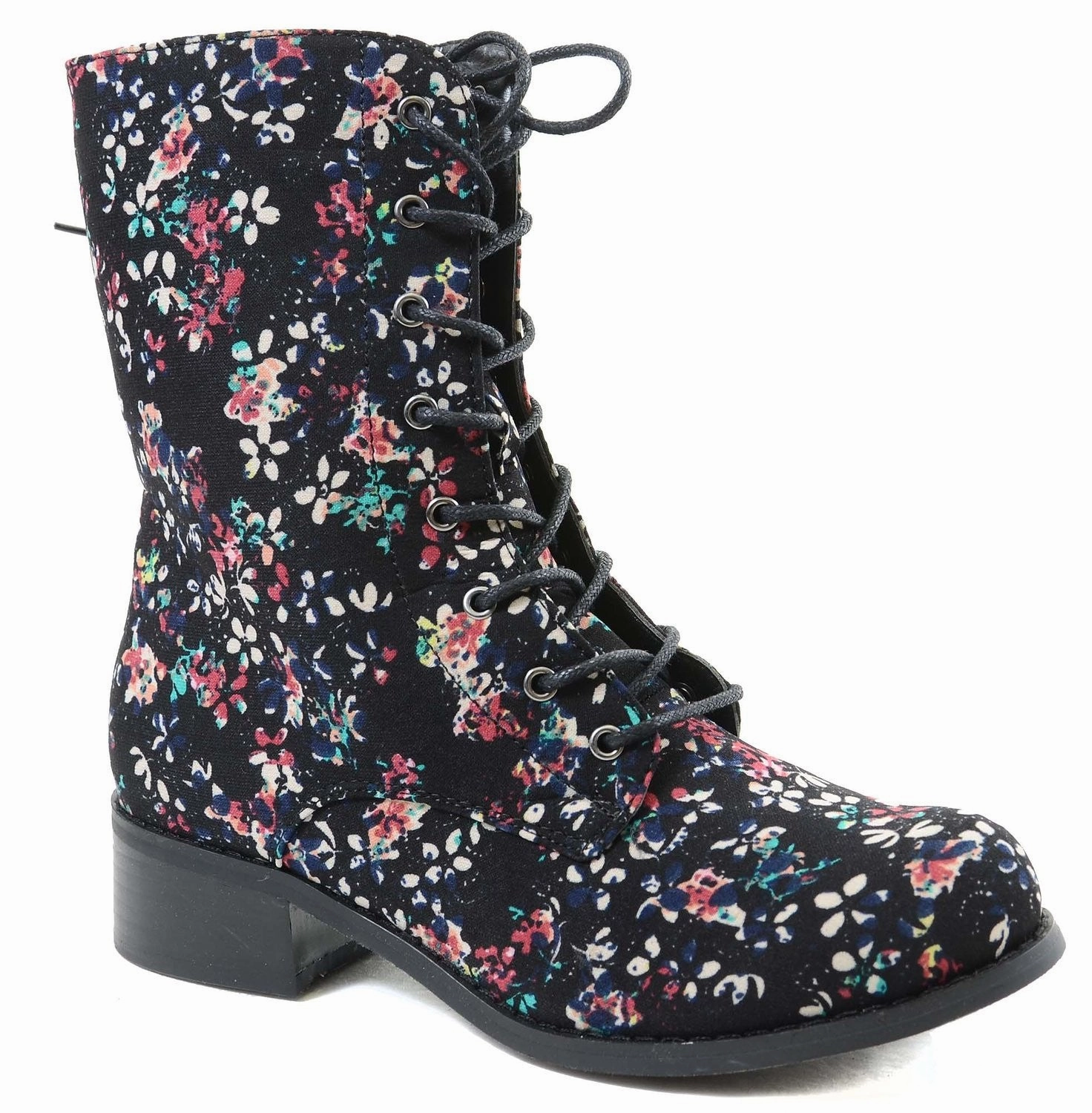 Infant Rain Boots Size 2 Victorian Floral Black Lace Up Mid-calf Vegan Boots Black Women's