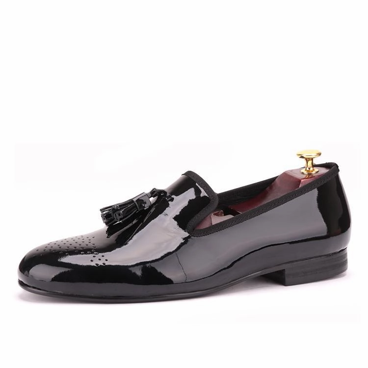 OneDrop Handmade Black Patent Leather Men Shoes With Tassel Party Wedding Prom Loafers Loafers With Heels