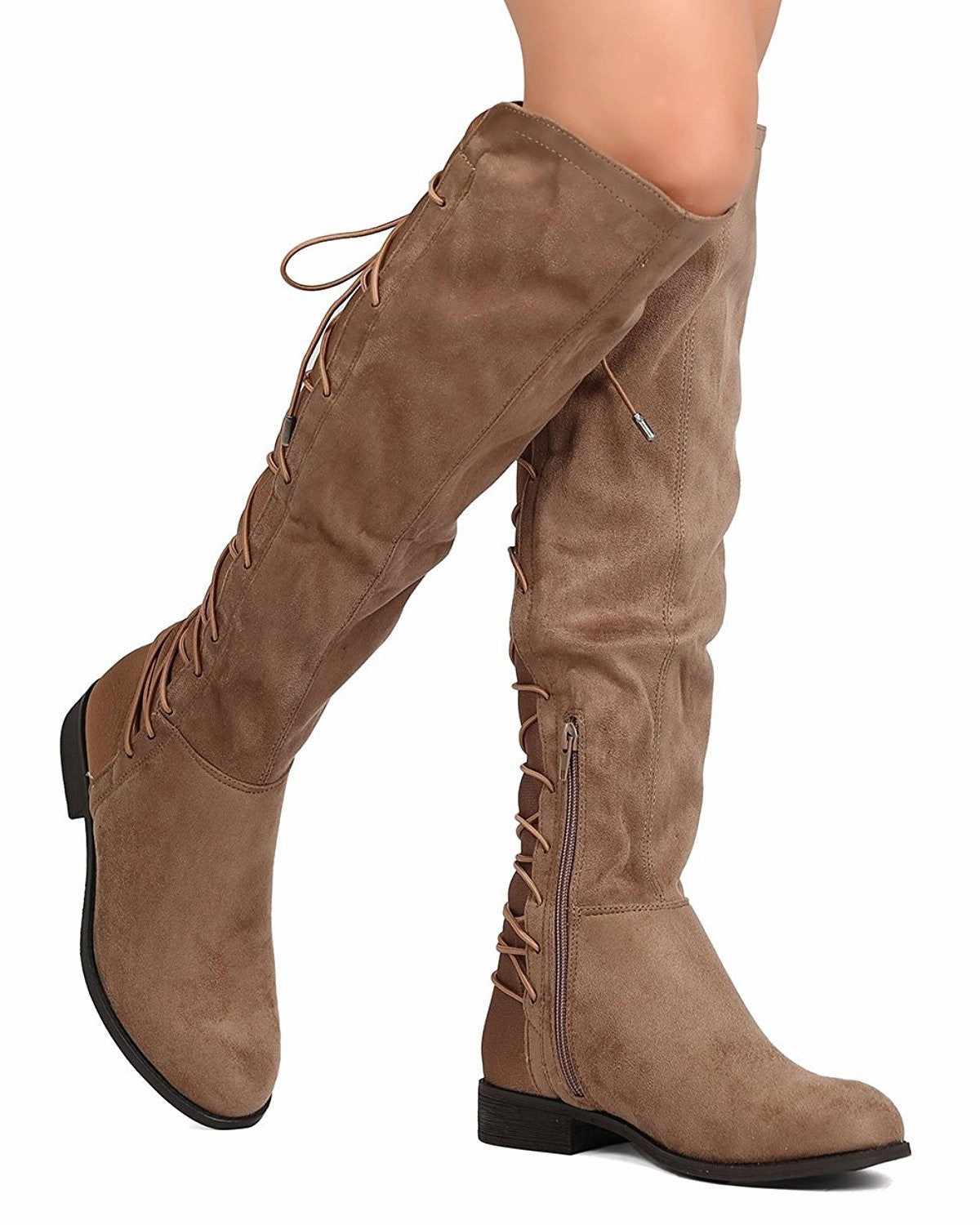 Faux Suede Back Lace Up Low Heel Women's Vegan Suede Boot Vs Rain Boots