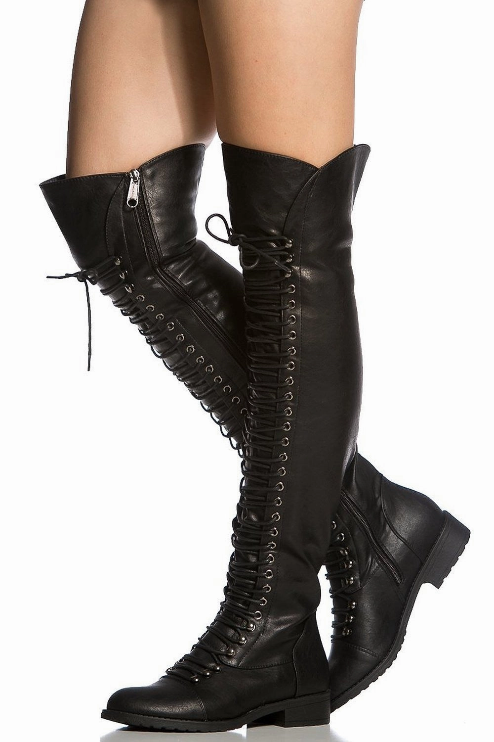 Over the Knee Lace Up Riding Faux Leather Thigh High Combat Boots Magellan Rain Boots