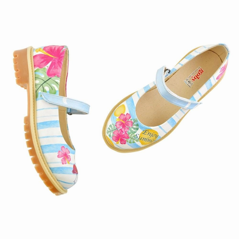 Torsion control Flamingo and Flowers Ballerinas Shoes KTB105