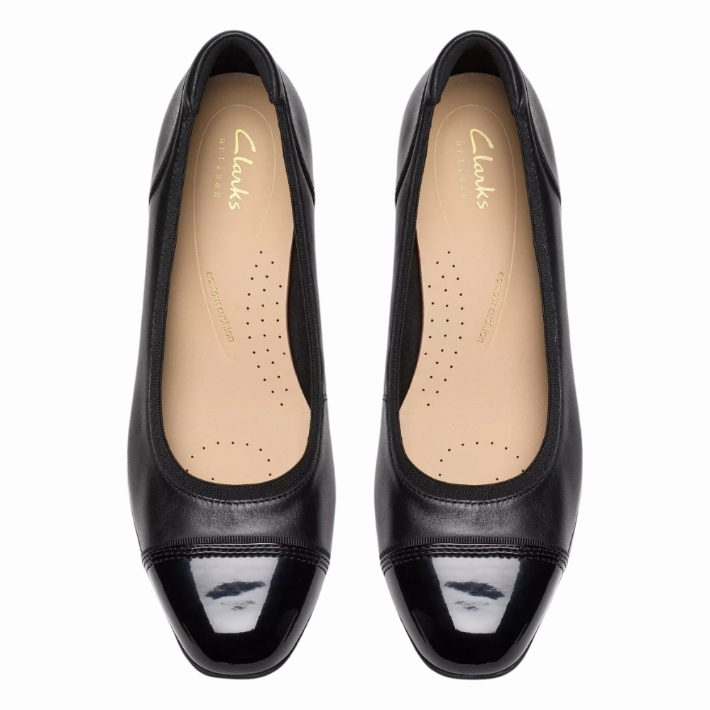 Clarks Krystine May Black Leather Pump (Women's) Soda Shoes Ballet Flats