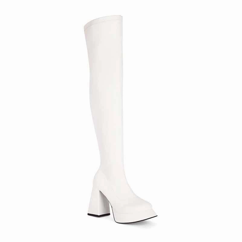 Pacsun Adidas Shoes Women Chunky Heel Square Toe Boots Platform Over Knee Boots