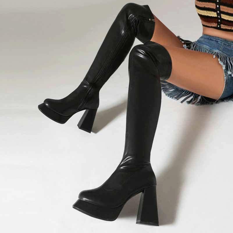 Women Chunky Heel Square Toe Boots Platform Over Knee Boots Adidas Adistar Cs 2.0 Shoes