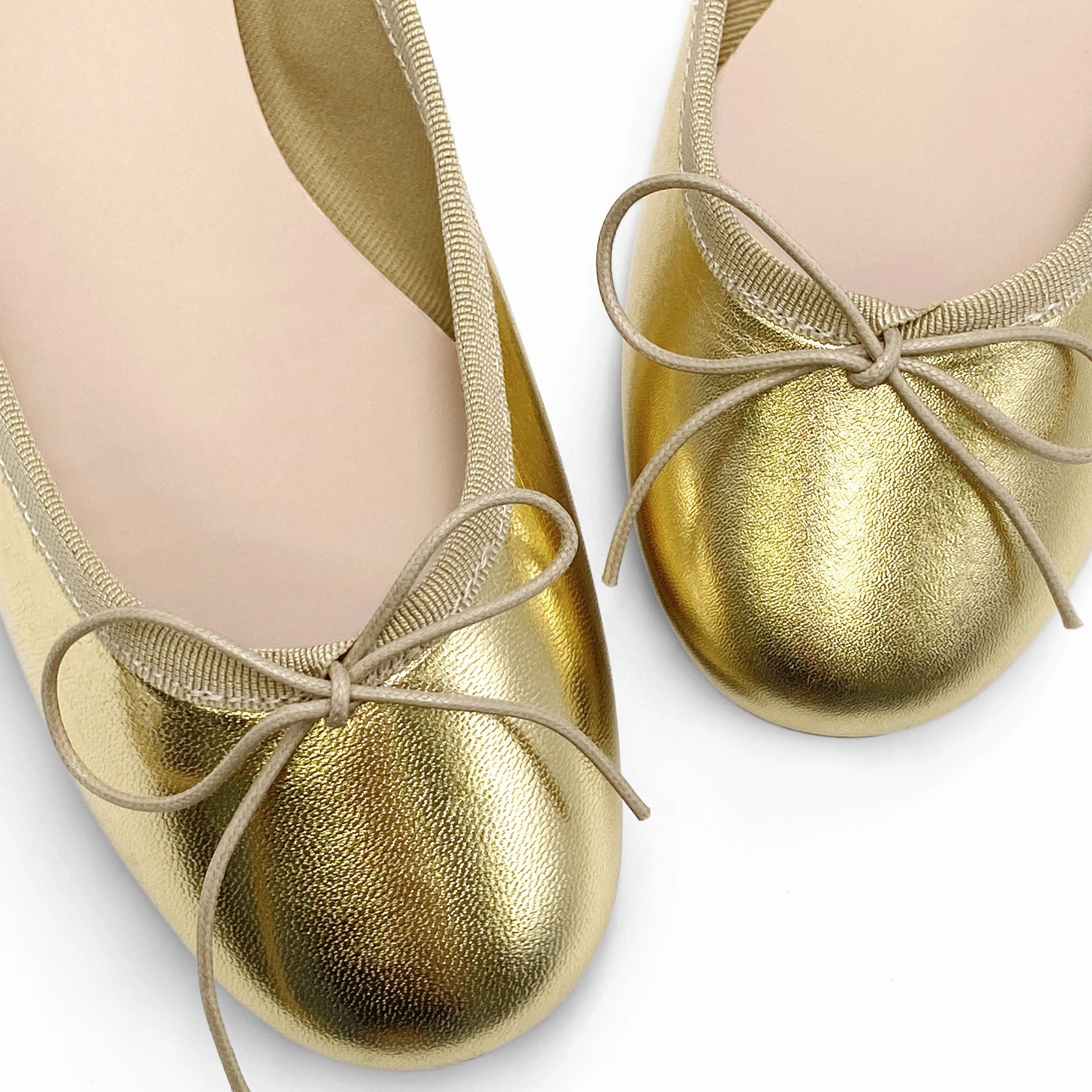 Gold metallic leather ballet flats Dress Shoes Eee Width