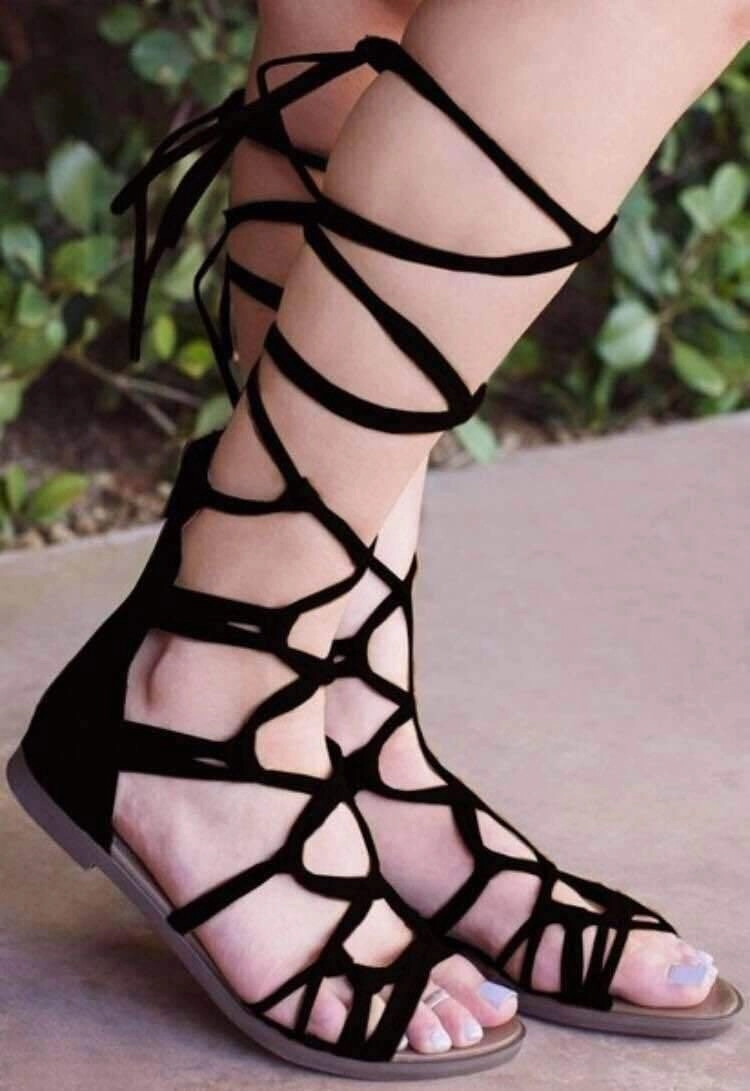 Dresses And Flat Shoes xakxx Fashion Rome Shies Women Sandals Thong Bandage Bohemian Beach Shoes Summer Knee High Flat Shoes Plus Size Sandals