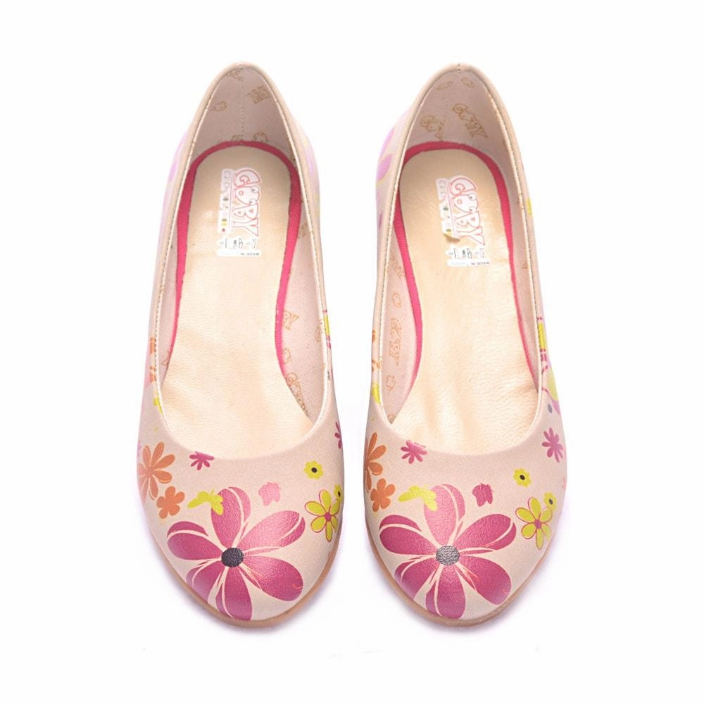 Flowers Ballerinas Shoes 1003 Zip Up Comfort Outsole