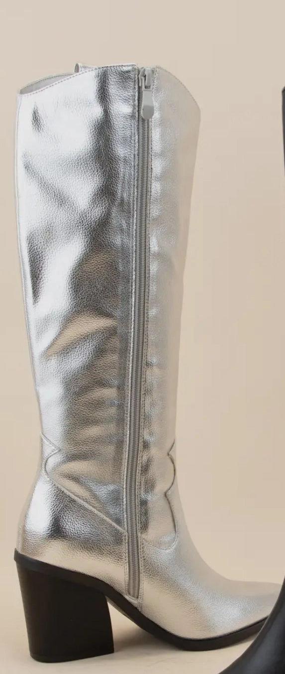 Adidas Sizing Shoes SILVER POINTED COWBOY TALL BOOTS