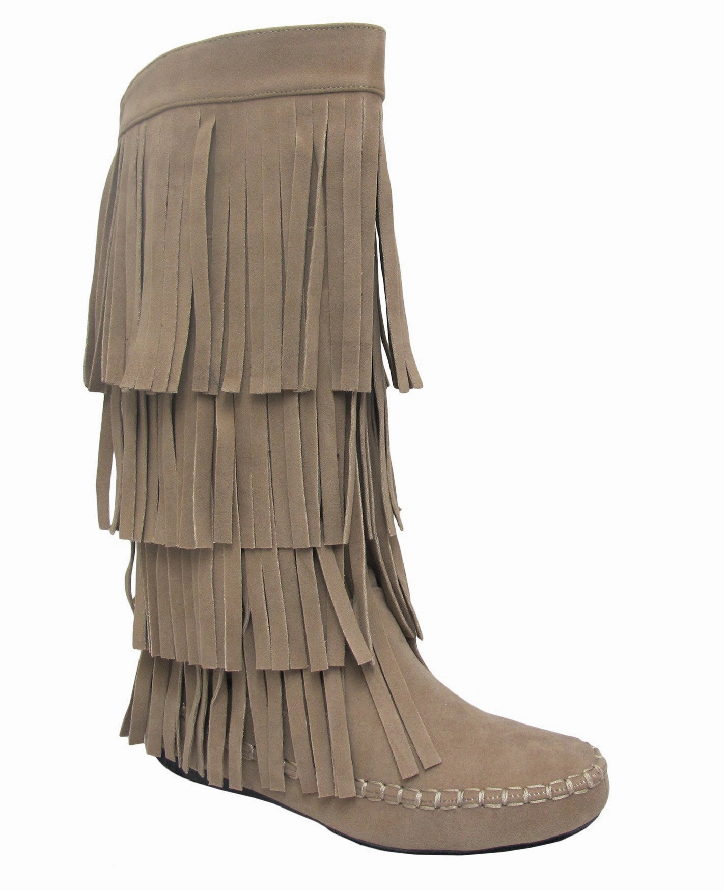 Fringe 4 Layer Moccasin Knee High Mid Calf Tall Vegan Boot