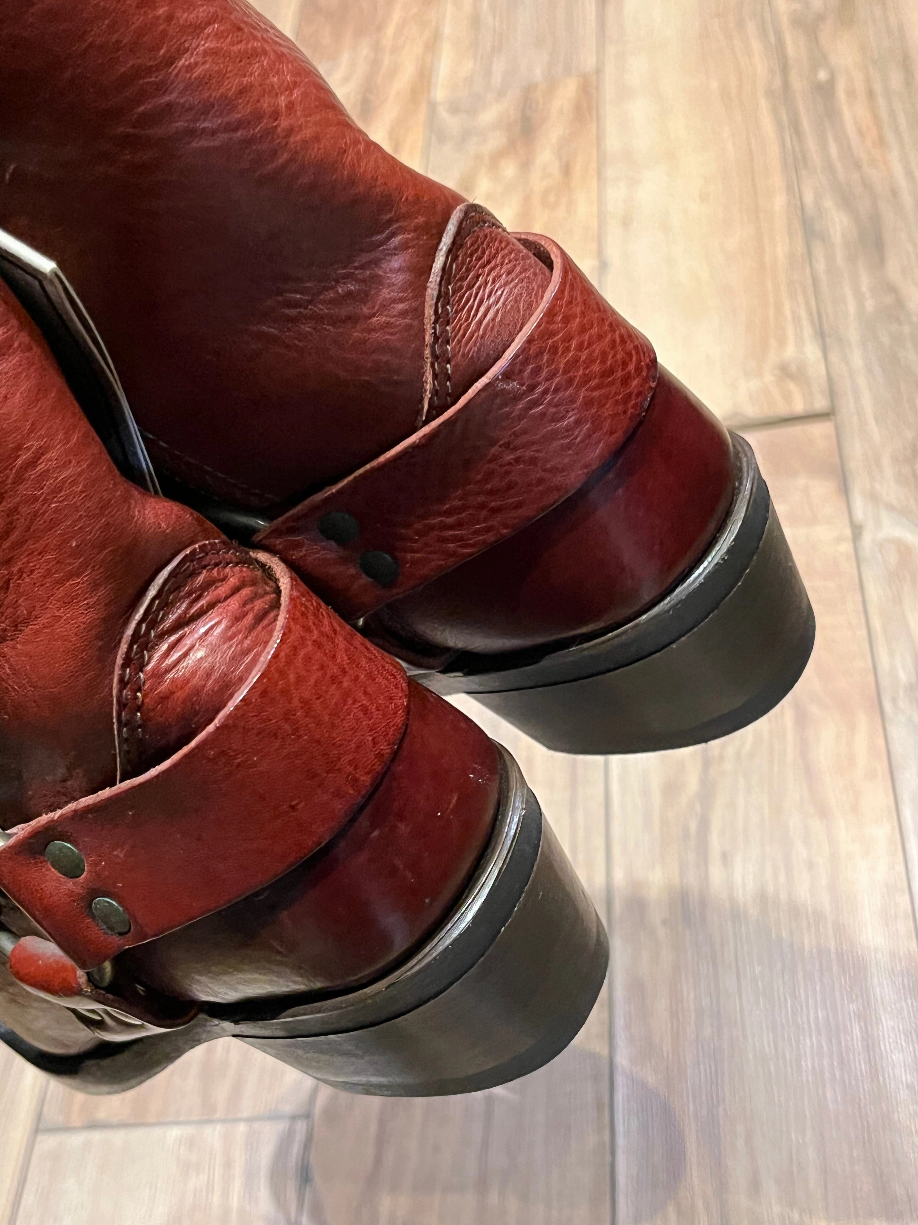 Frye Harness 12R Boots Cognac, NWT, Made in USA, Size 6 US Women Boots With Roomy Toe Box