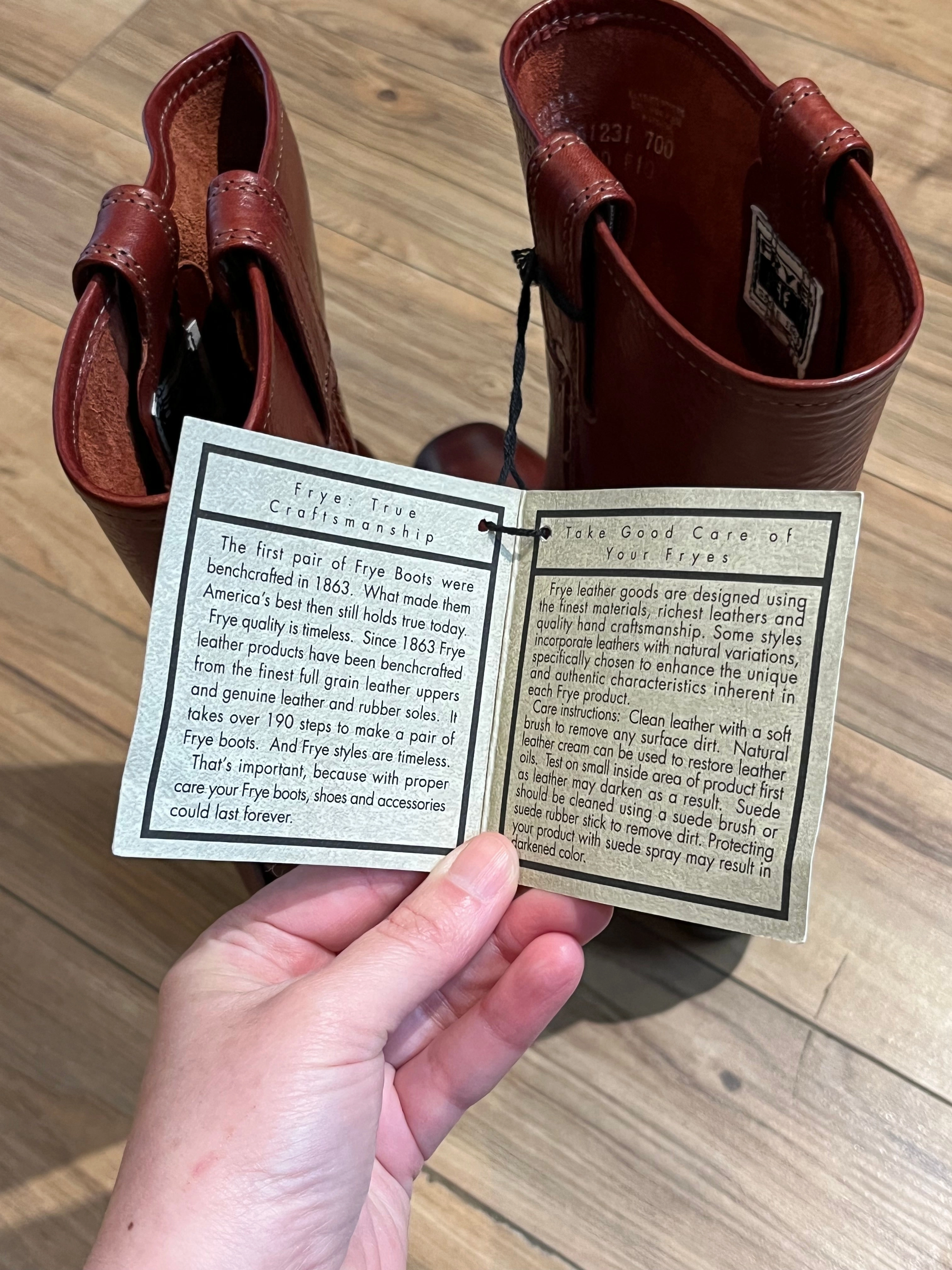 Frye Harness 12R Boots Cognac, NWT, Made in USA, Size 6 US Women Reyme Boots