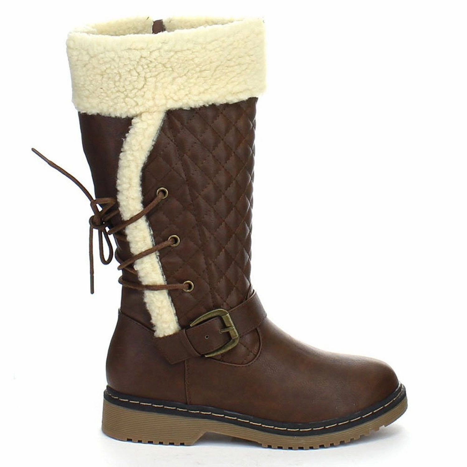 Havaianas Rain Boots Fur Trim Lace Back Quilted Winter Knee High Buckle Women's Boots