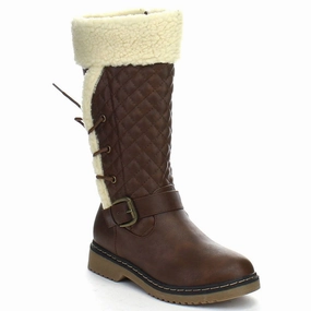 Youth Rain Boots Size 1 Fur Trim Lace Back Quilted Winter Knee High Buckle Women's Boots