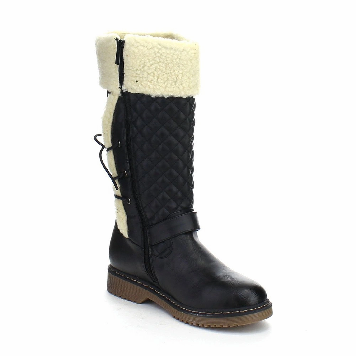 Totes Chelsea Rain Boots Fur Trim Lace Back Quilted Winter Knee High Buckle Women's Boots