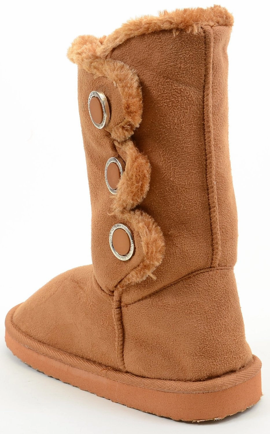 Furry Button Flat Black Tan or Brown Vegan Suede Women's Warm Slipper Boots Dog Raincoat And Rain Boots