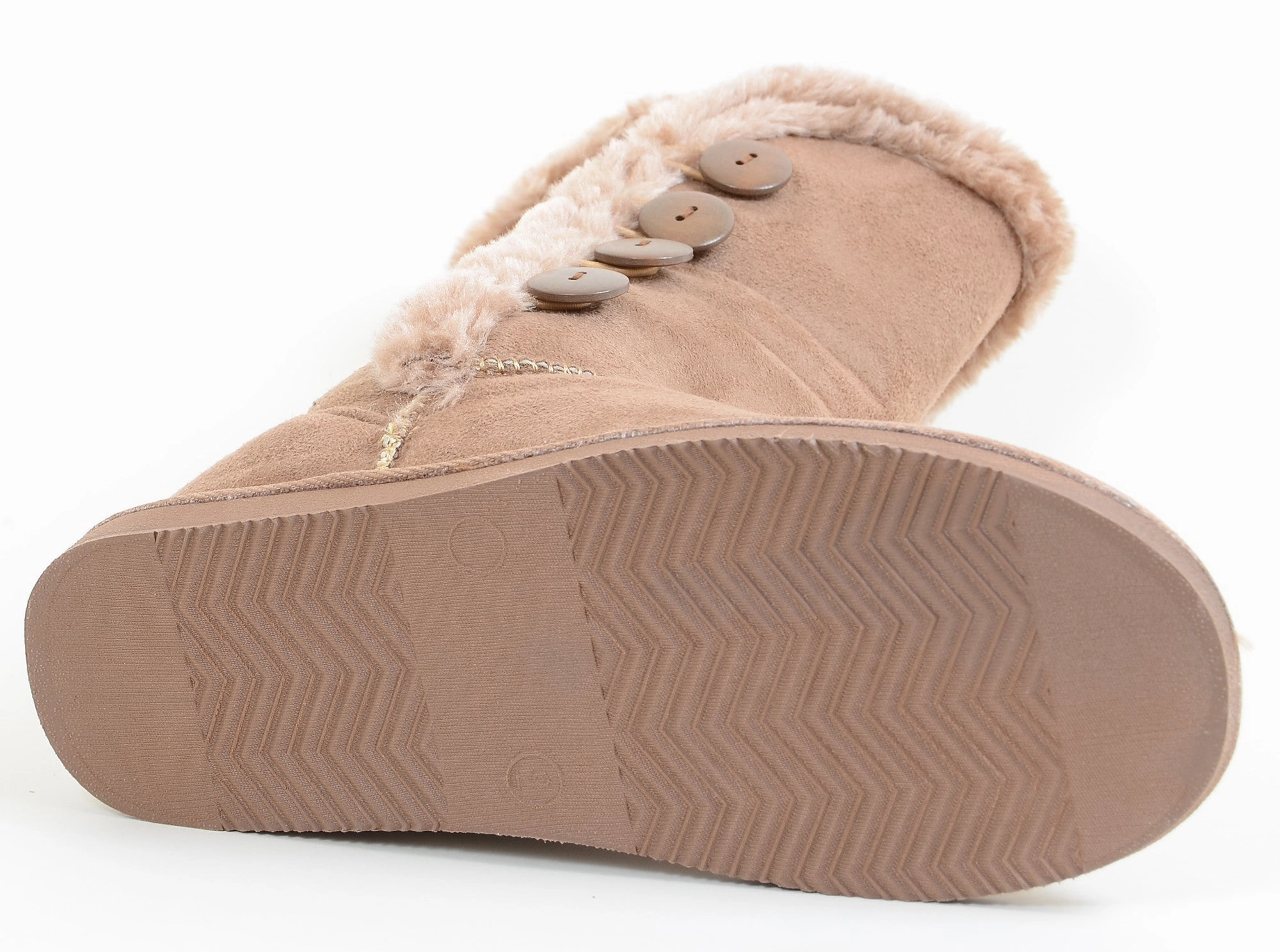 Furry Button Flat Vegan Suede Women's Warm Boots Slip Resistant Rain Boots