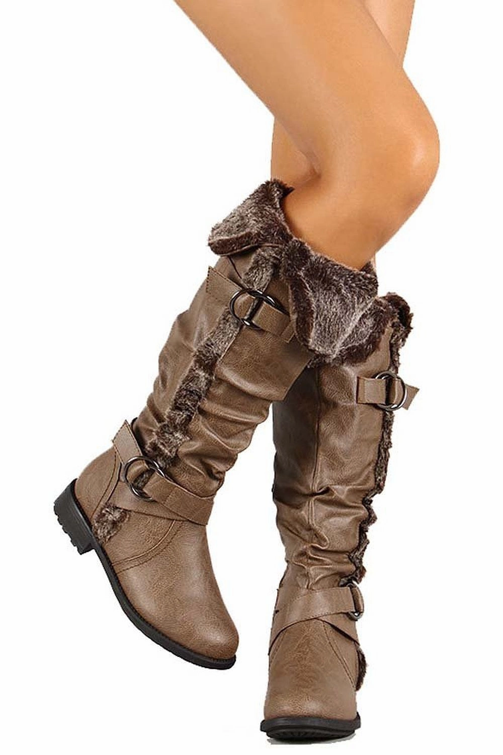 Furry Cuff Vegan Leather Knee High Slouch Rider Boots Tallest Adidas Shoes