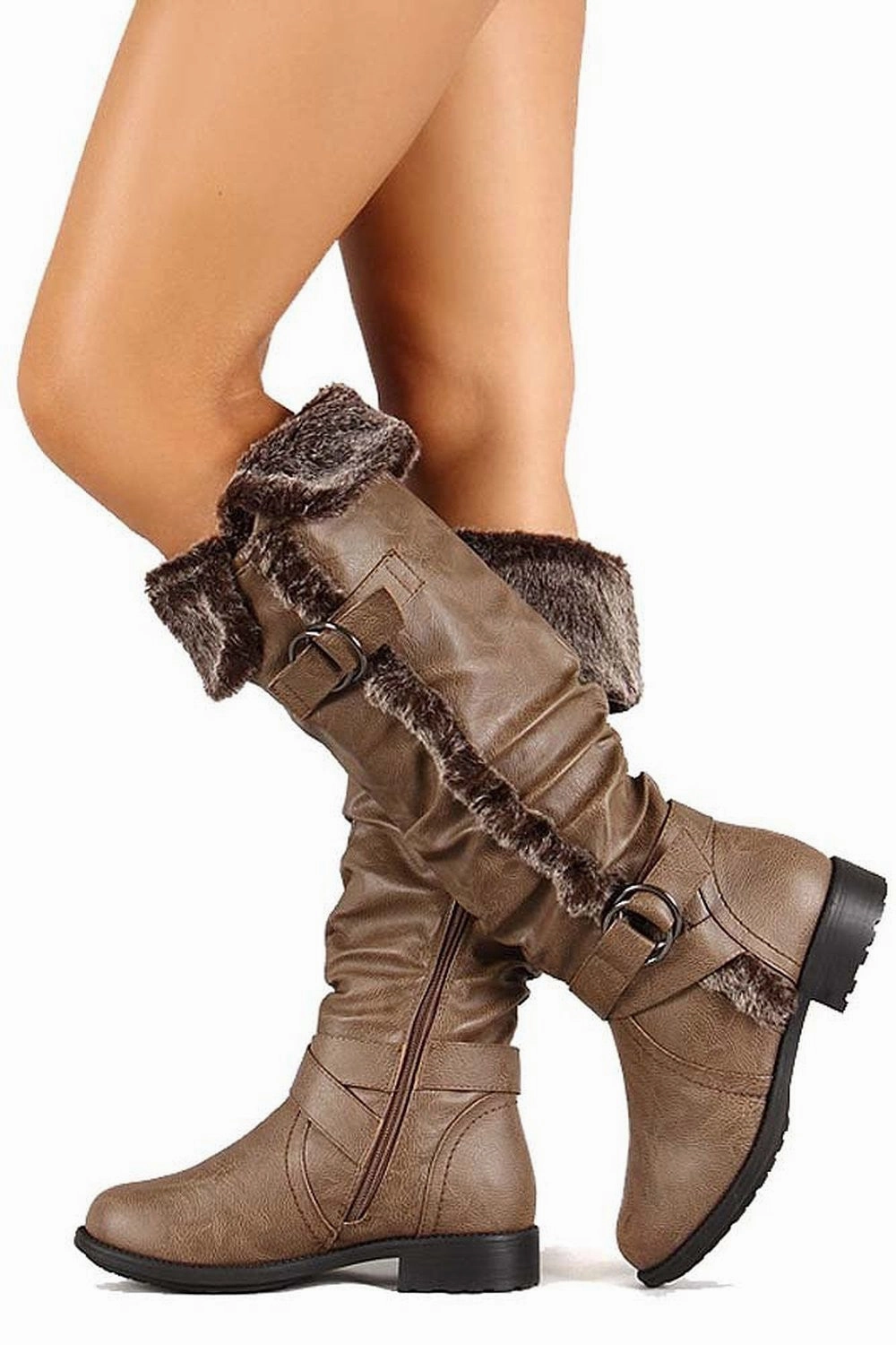 Adidas Sport Shoes Furry Cuff Vegan Leather Knee High Slouch Rider Boots