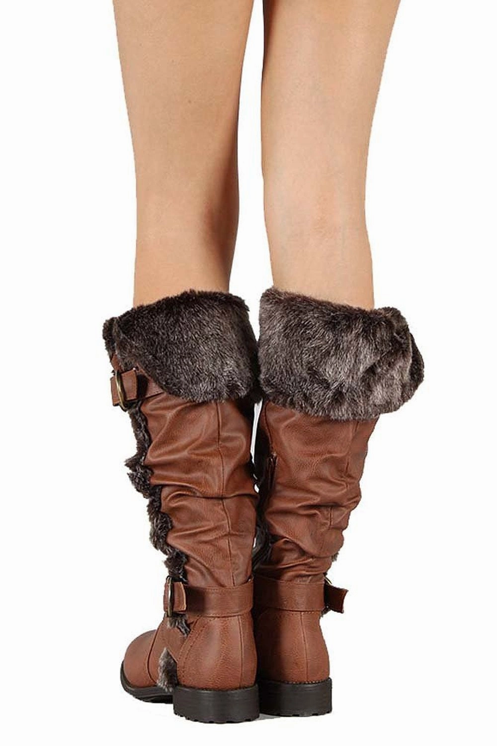 Furry Cuff Vegan Leather Knee High Slouch Rider Boots Pacsun Adidas Shoes