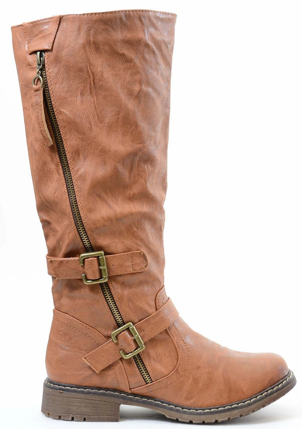 Burberry Haymarket Rain Boots Tan Riding Double Ankle Strap Knee-high Women's Vegan Biker Boots