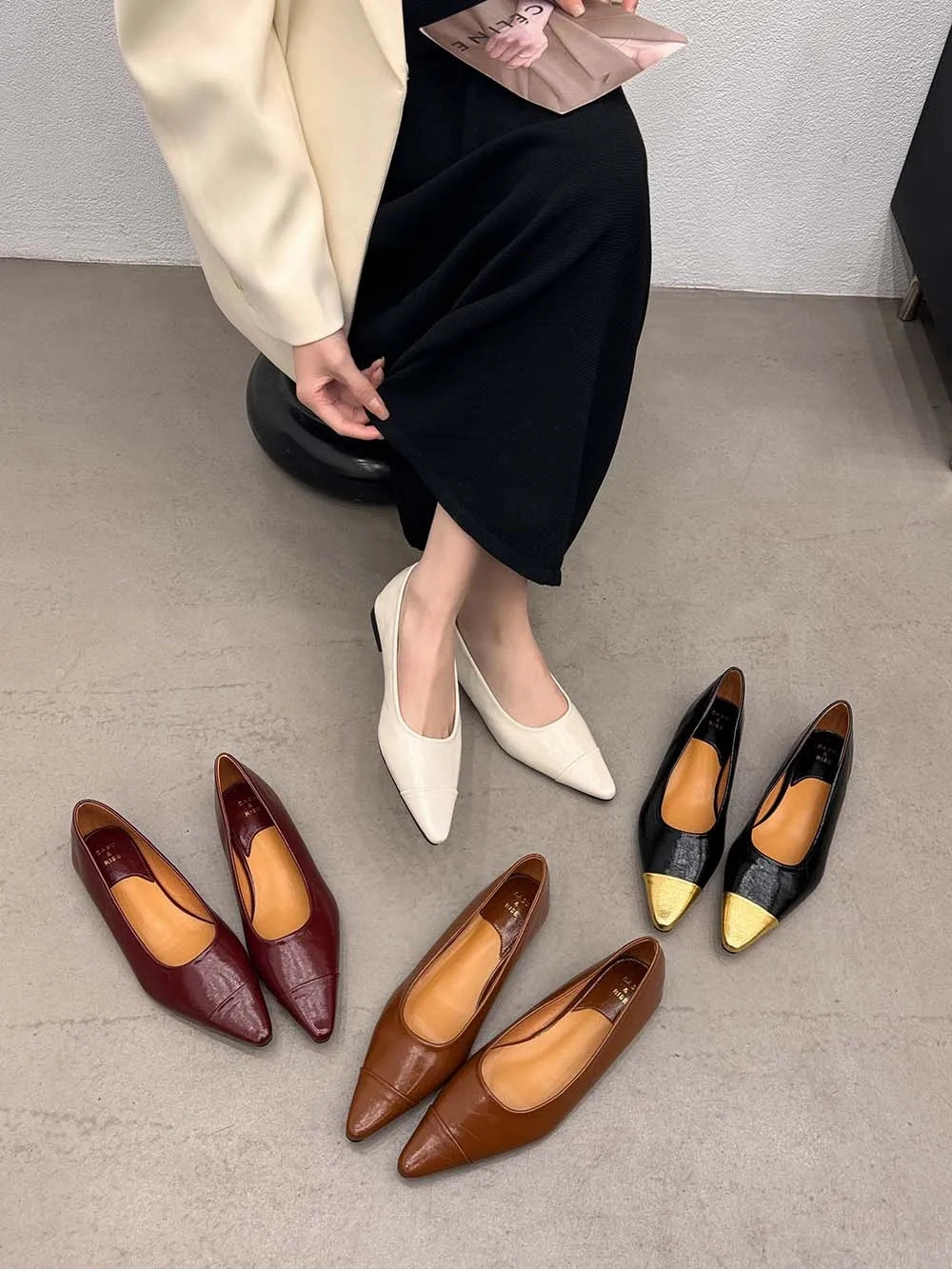 Celine Loafers binfenxie  -  Pointed Toe Women Flats Loafers 2024 New Arrivals Black Brown Beige Red Autumn Dress Shoes Woman Party Loafers Mules Size 35-39