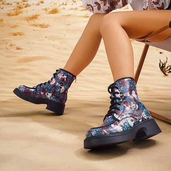 Women's Graffiti Printed Thick Heel Thick Soled Martin Boots 65285320C Kanye Adidas Shoes