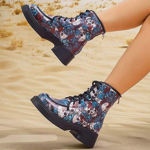 Women's Graffiti Printed Thick Heel Thick Soled Martin Boots 65285320C Adidas Sporty Shoes