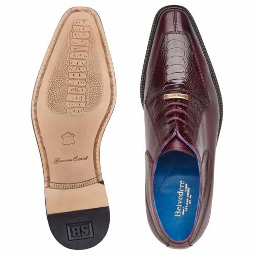 Genuine Ostrich Leg Boots Men's Burgundy Leather Dress Shoes - Belvedere Biagio Antique Adidas Handball Spezial Shoes