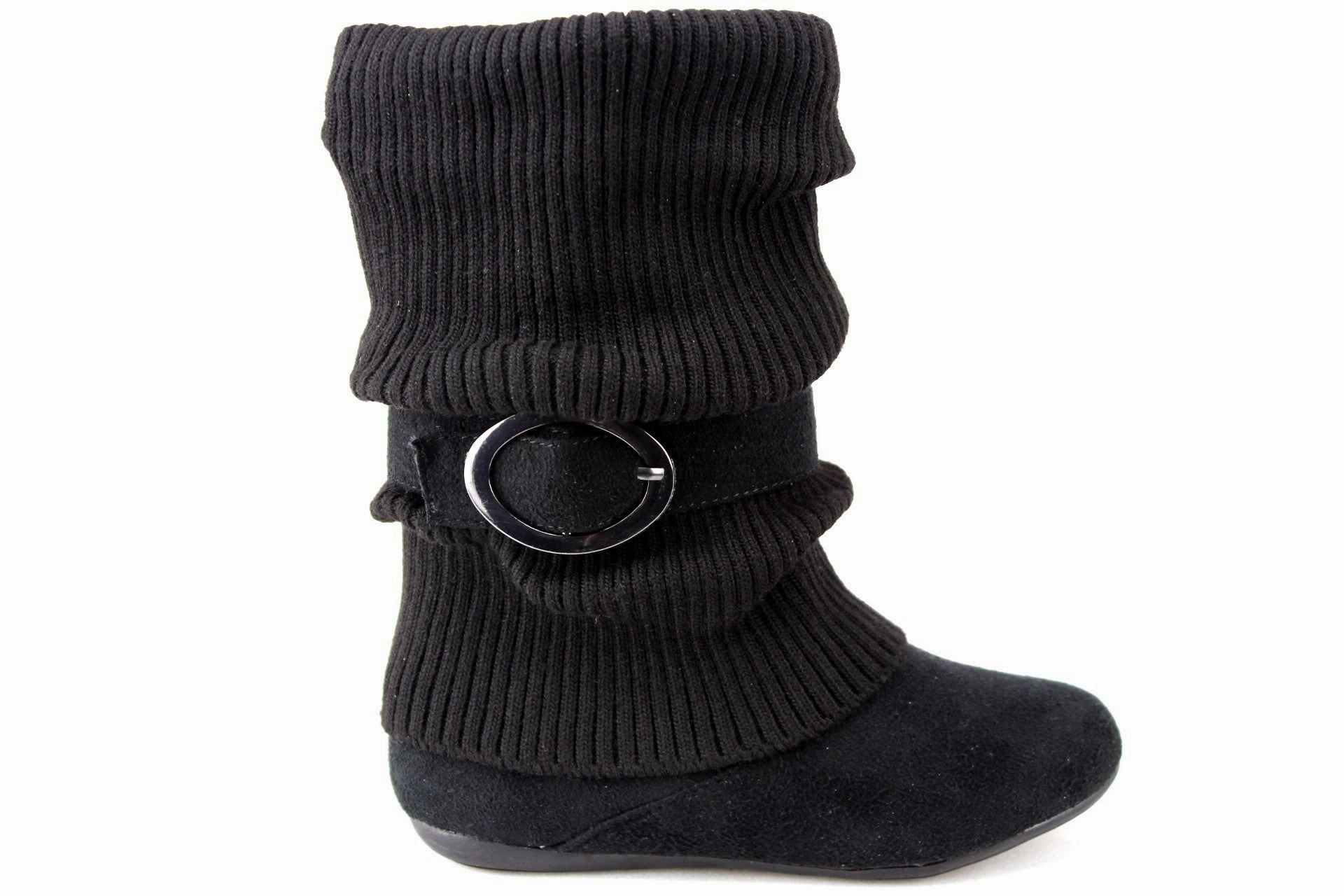 Girls Daysi-K Black Tall Ruched Fold Over Knit Boots Adidas Shoes Shell Toe