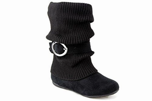 Adidas Ballet Shoes Girls Daysi-K Black Tall Ruched Fold Over Knit Boots