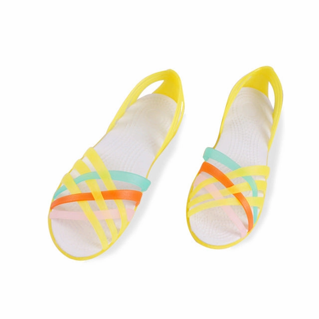 MCCKLE Women Jelly Shoes Rainbow Summer Sandals Female Flat Shoes Ladies Slip On Woman Candy Color Peep Toe Women's Beach Shoes Geox Flat Shoes