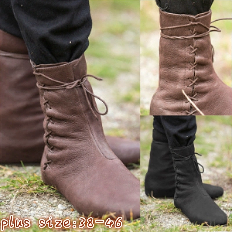 NULL Boots Medieval Boot Men Fashion Lace Up Vintage Lace Up Boot Renaissance Knight Viking Leather Boot Armor Cosplay Costume