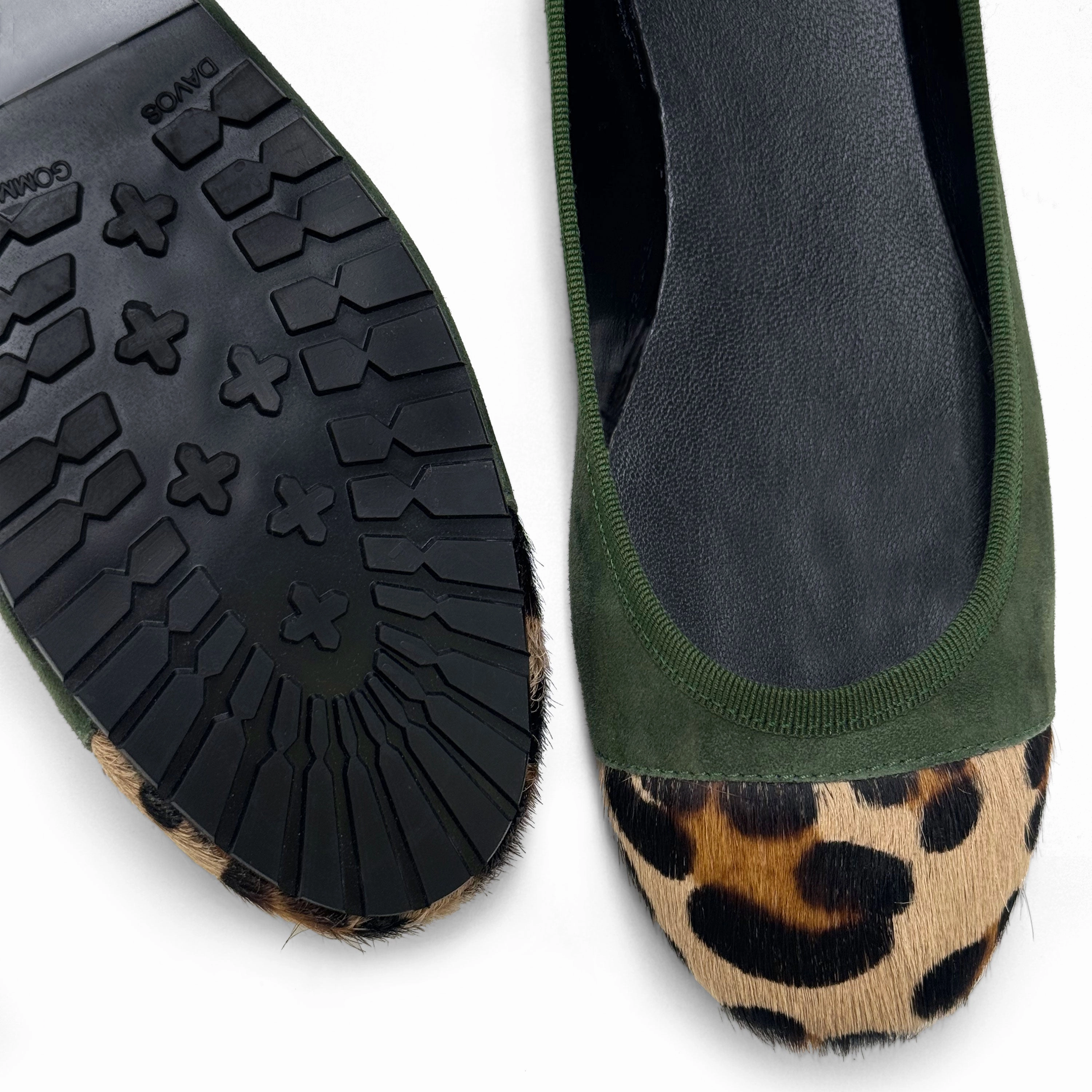 Green suede ballet flats with animal print toe Best Cycling Shoes Flat Pedals