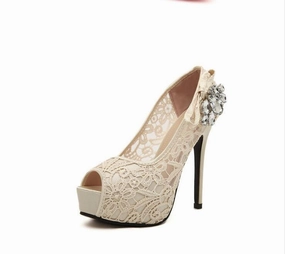 Hand Made High Heels Fish Toe Lace Sexy Wedding Bridal Shoes, S037 Asics Running Shoes For Pronation