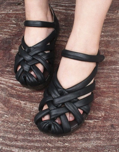 Wide Flat Mtb Shoes Handmade Retro Leather Woven Fisherman Sandals 35-41