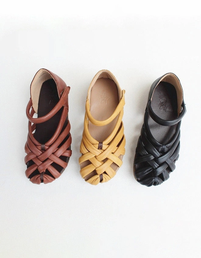 Sensible Flat Shoes Handmade Retro Leather Woven Fisherman Sandals 35-41