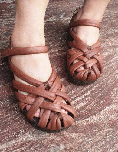 Handmade Retro Leather Woven Fisherman Sandals 35-41 Flat Sole Weightlifting Shoes