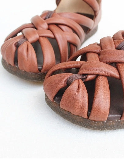 Bridal Shoes With Pearls Handmade Retro Leather Woven Fisherman Sandals 35-41