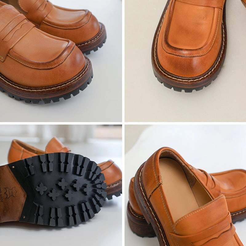 Loafers Croco Handmade Womens Genuine Leather Penny Loafers Coffee/Brown