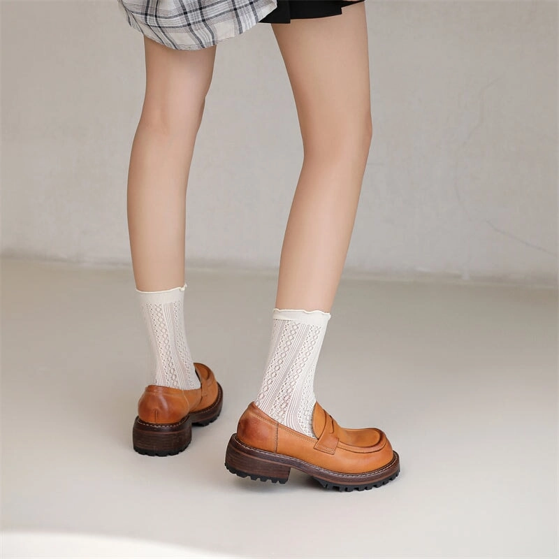 Dress Loafers Suede Handmade Womens Genuine Leather Penny Loafers Coffee/Brown