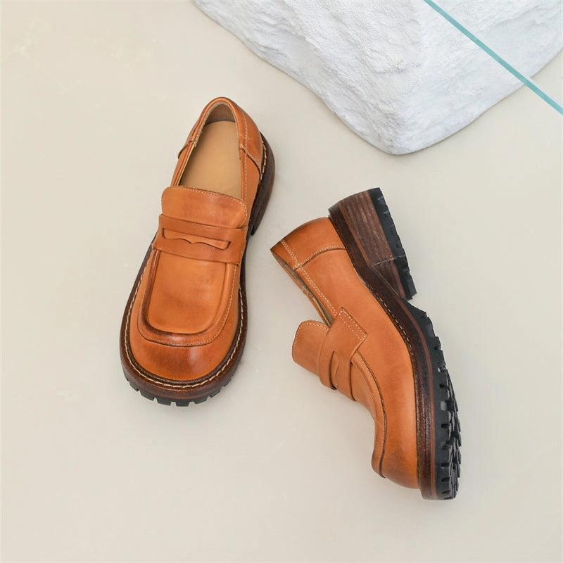 Bit Loafers With Suit Handmade Womens Genuine Leather Penny Loafers Coffee/Brown