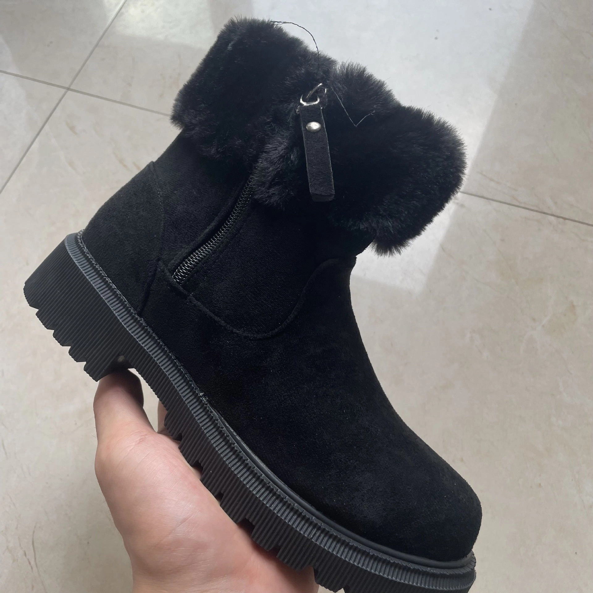 Warm Plush Boots Winter Fashion Side-Zipper Snow Boot For Women Outdoor Thickened Low-heelded Shoes Ugg Fur Snow Boots