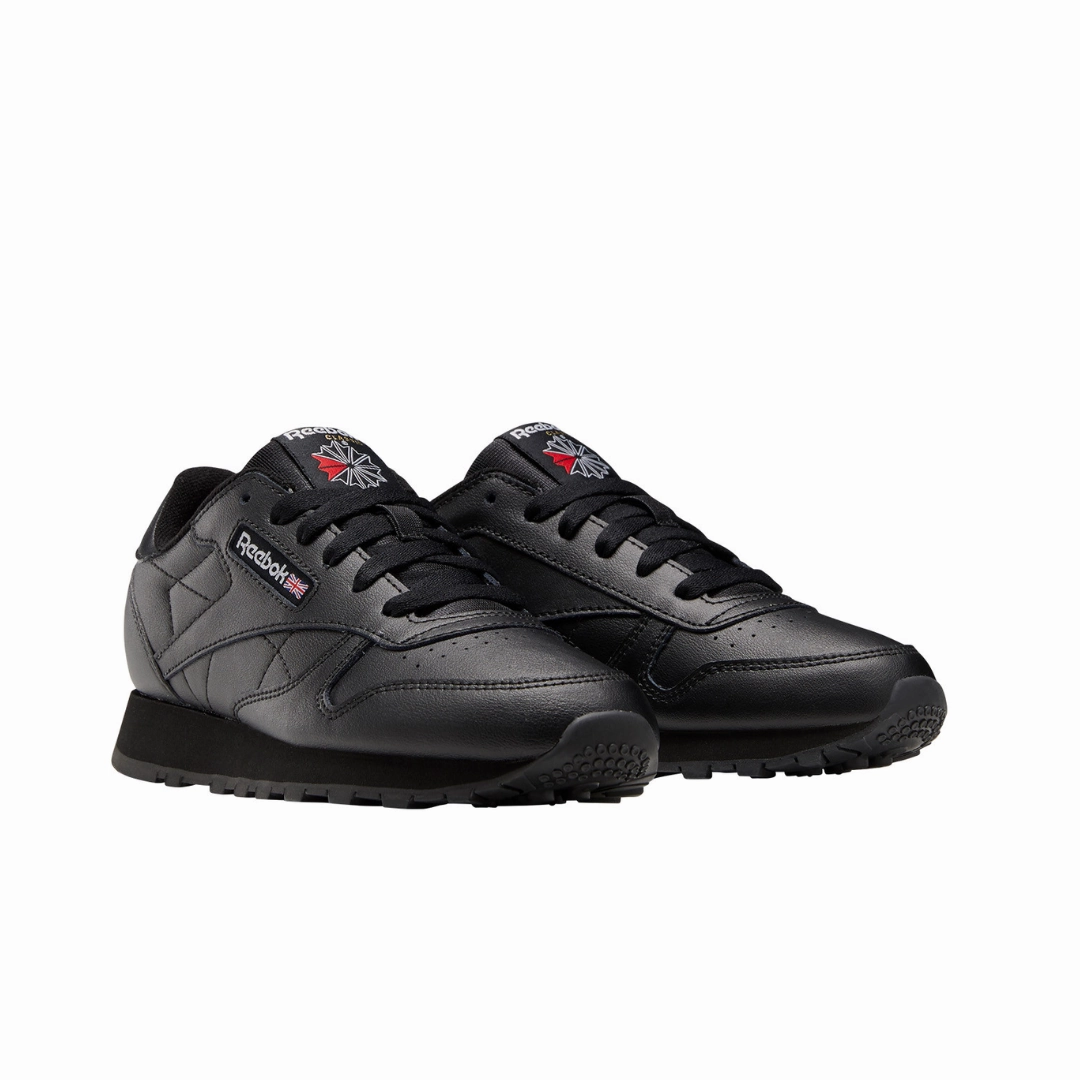 REEBOK 100010470 (GZ6094) CL LTHR JR'S (Medium) Black/Black Leather Lifestyle Shoes Effortless Style