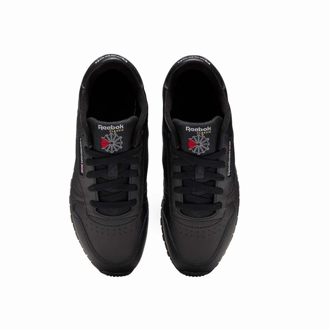 REEBOK 100010470 (GZ6094) CL LTHR JR'S (Medium) Black/Black Leather Lifestyle Shoes Flower Path Chic Walk