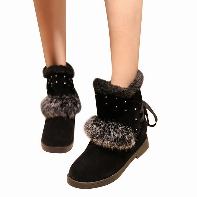 Shoe Show Snow Boots HEE GRAND Fashion Model Women Winter Crystal Ankel Boots Black Boot Faux Fur Shoes Young Ladies Plush Heel Snow Boots XWX6424