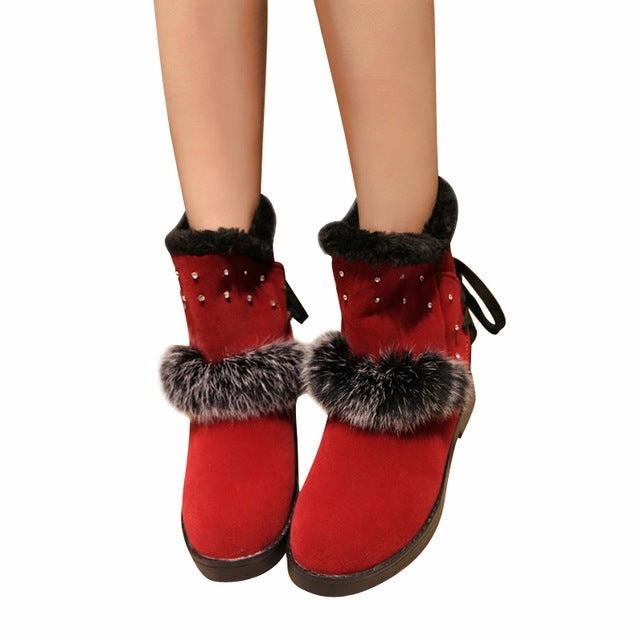 HEE GRAND Fashion Model Women Winter Crystal Ankel Boots Black Boot Faux Fur Shoes Young Ladies Plush Heel Snow Boots XWX6424 Size 13 Wide Snow Boots