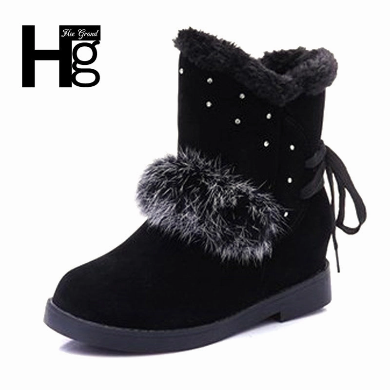 HEE GRAND Fashion Model Women Winter Crystal Ankel Boots Black Boot Faux Fur Shoes Young Ladies Plush Heel Snow Boots XWX6424 Best Snow Boots For New York