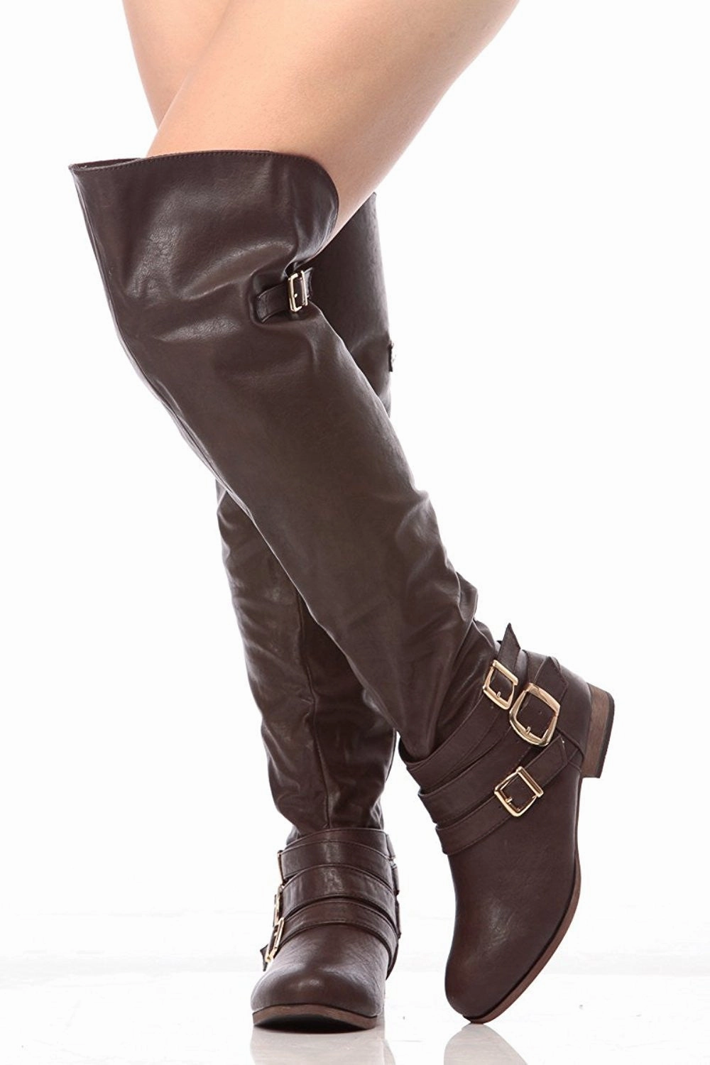 Small Hunter Rain Boots Dark Brown Faux Leather Over the Knee Riding Women's Boots
