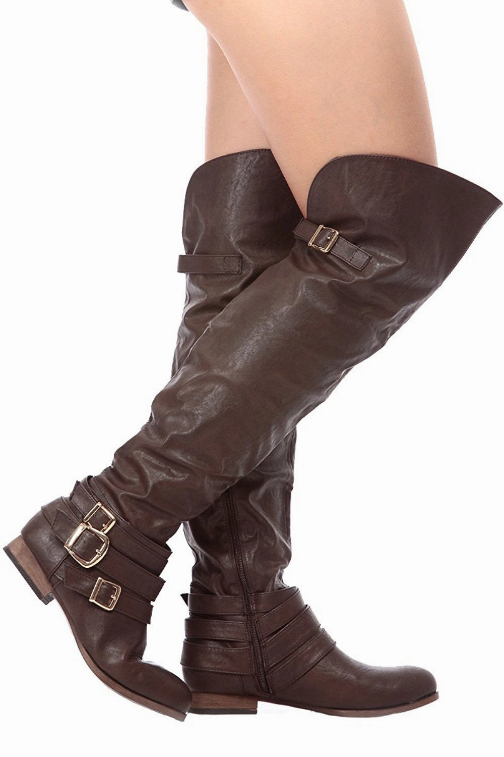 Dark Brown Faux Leather Over the Knee Riding Women's Boots Hunters Rain Boots